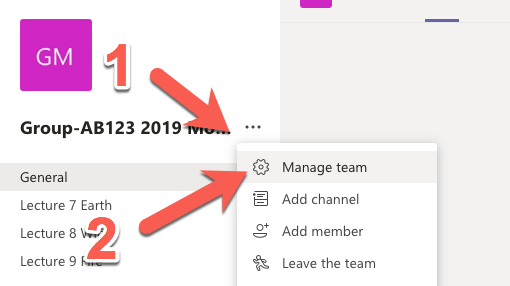 screenshot of clicking manage team